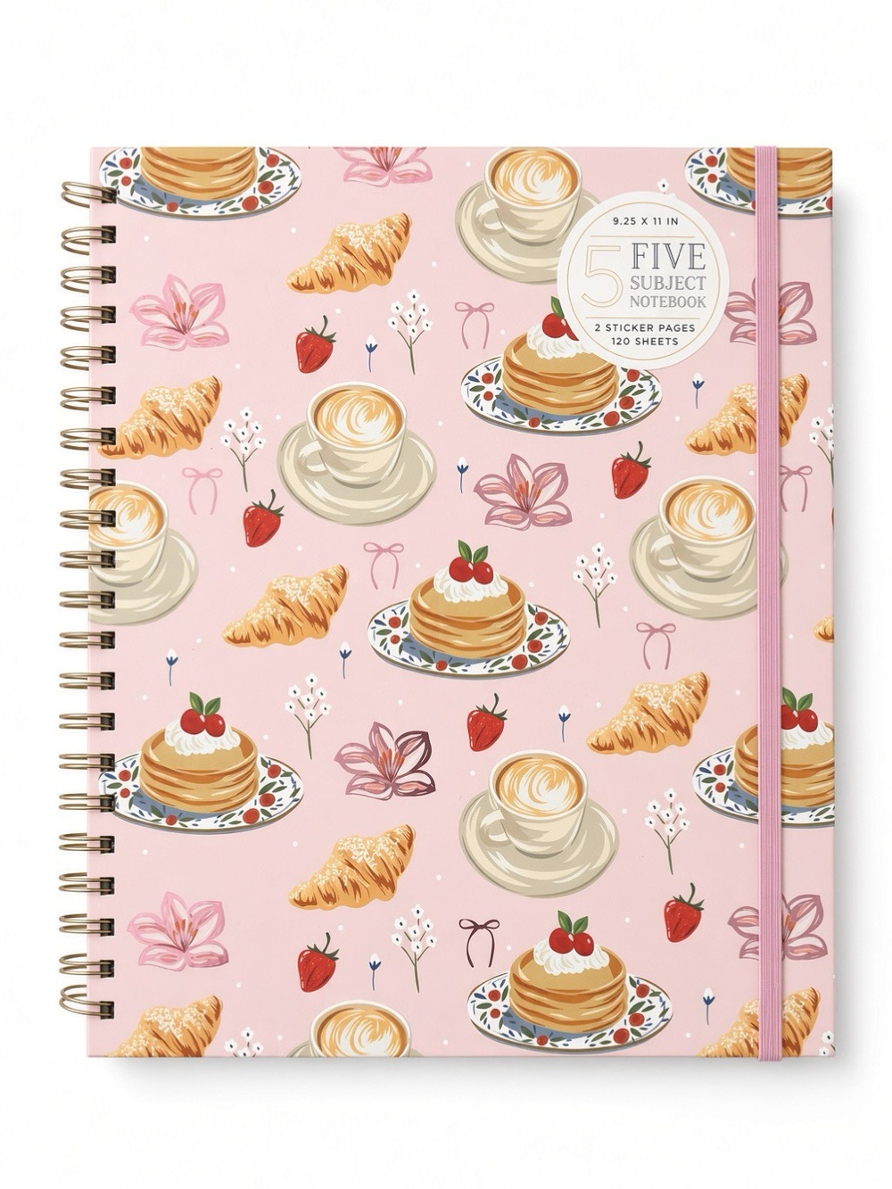 James Burke 5 Subject Spiral Notebook Pink Coffee Pastry Stickers NEW